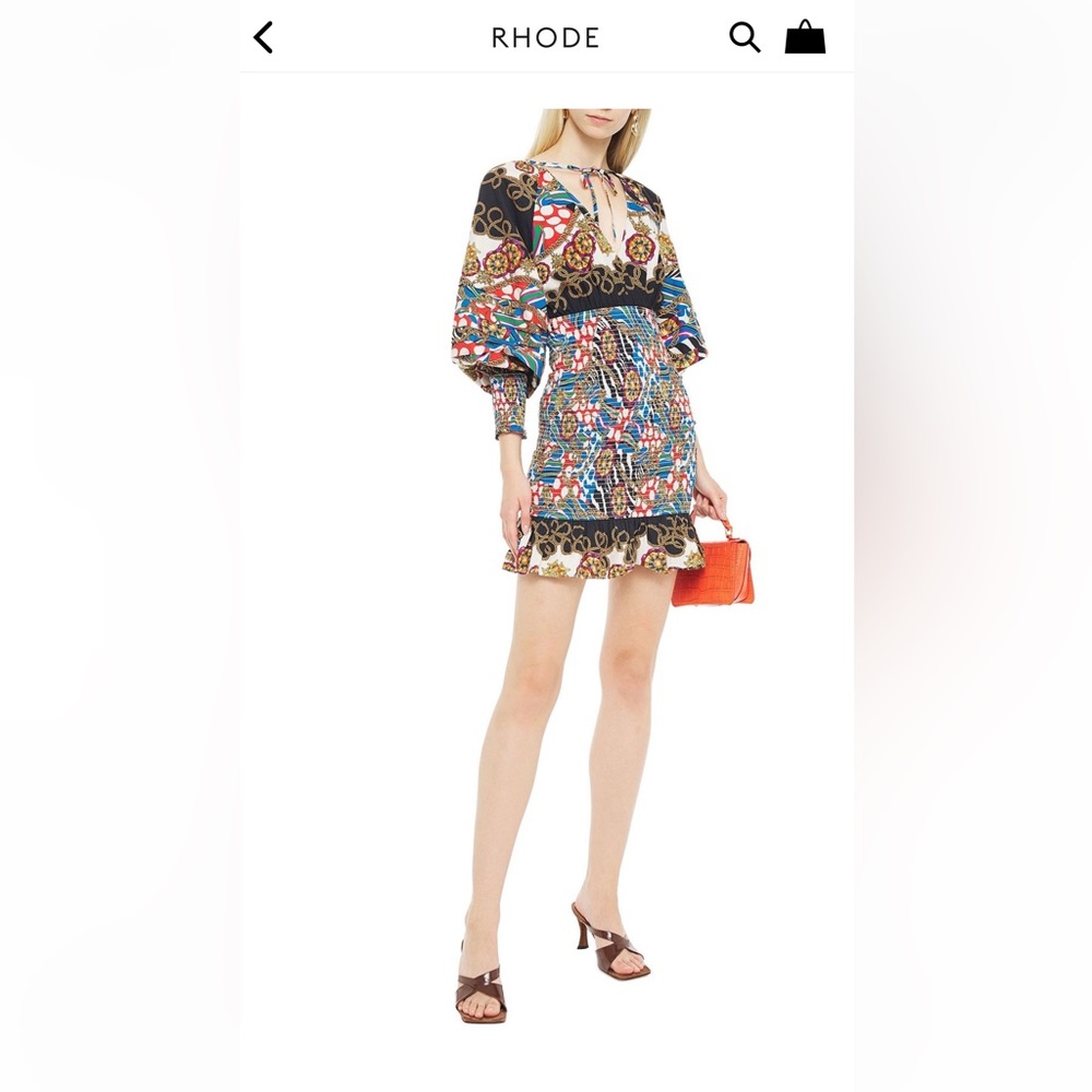 Rhode Anya Smocked Mini Dress Chain Print